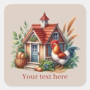 cute Country rooster chicken lovers add message Square Sticker
