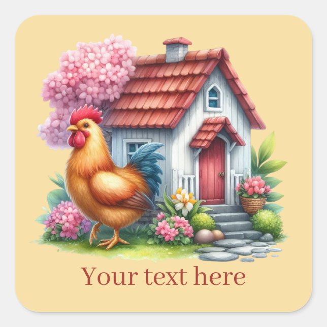 cute Country rooster chicken lovers add message  Square Sticker (Front)