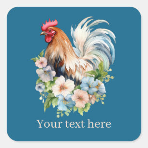 cute Country rooster chicken lovers add message Square Sticker