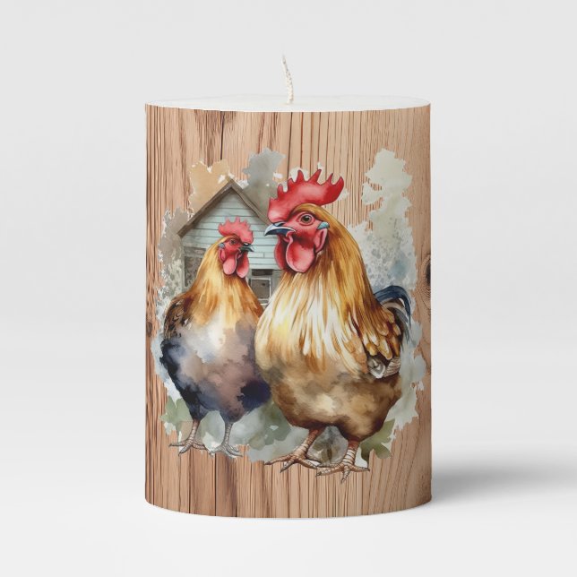 Cute Country rooster chicken lovers  Pillar Candle (Front)