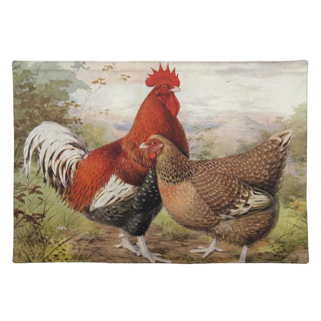 Cute Country rooster farmhouse kitchen Cloth Placemat (Front)