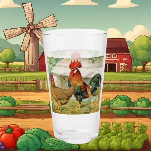 Cute Country rooster hen glass