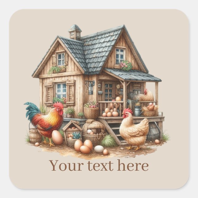 cute Country rooster lovers add message  Square Sticker (Front)