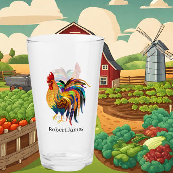 Cute Country Rooster Lovers Glass by DoodlesGifts at Zazzle