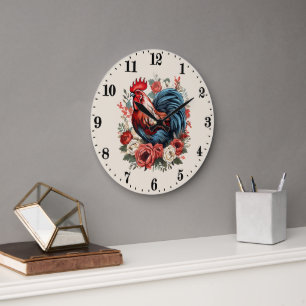 Cute country rooster lovers large clock