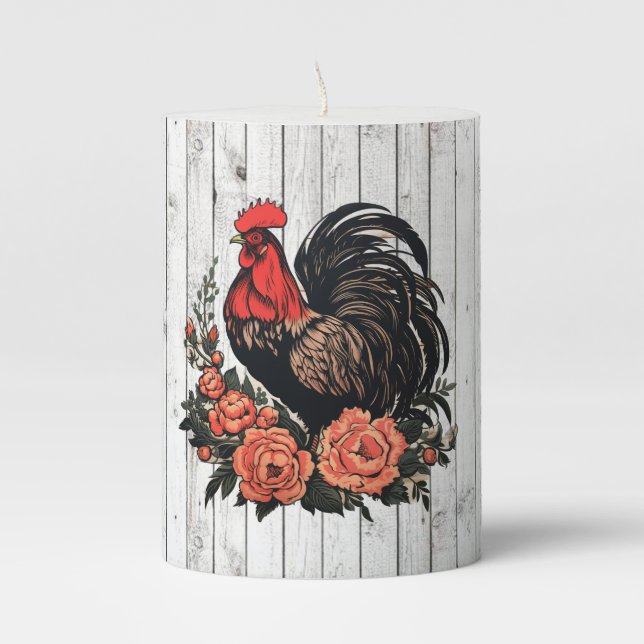 Cute Country rooster lovers  Pillar Candle (Front)