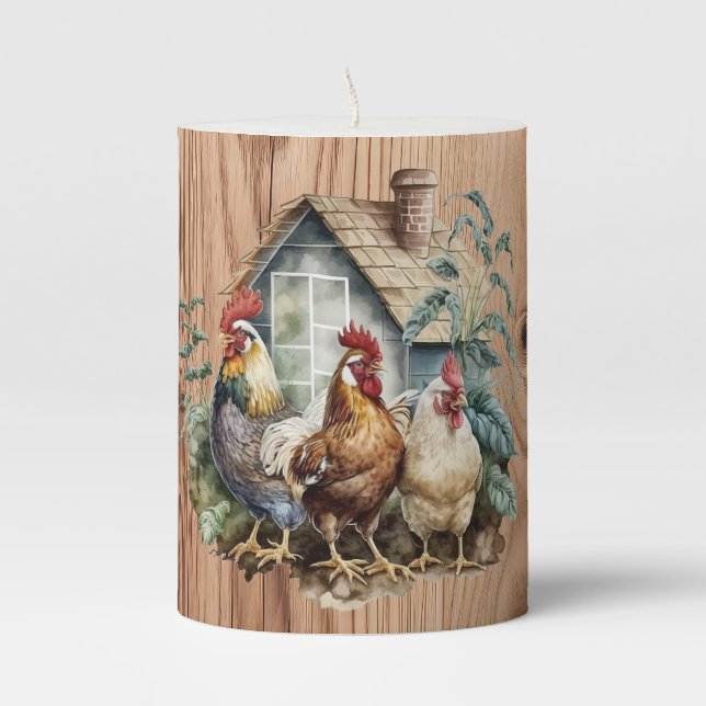 Cute Country rooster lovers  Pillar Candle (Front)