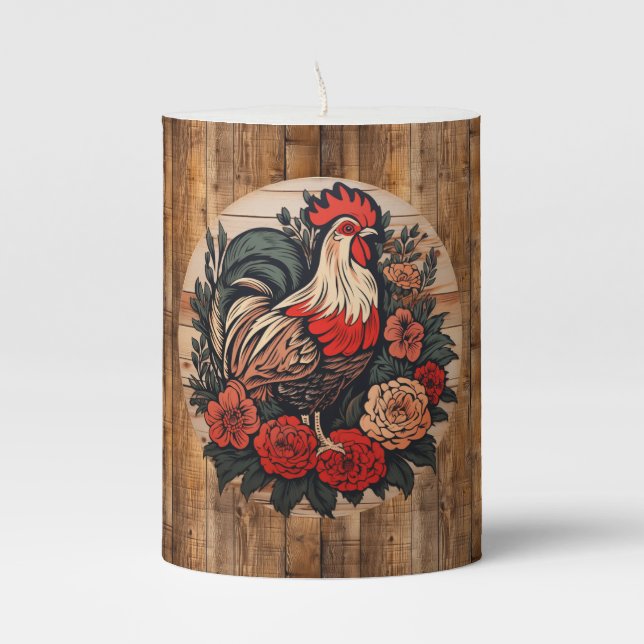 Cute Country rooster lovers  Pillar Candle (Front)