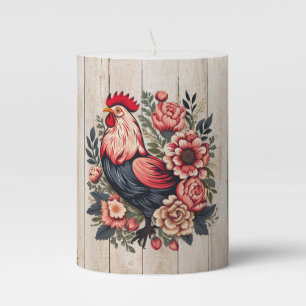 Cute Country rooster lovers  Pillar Candle