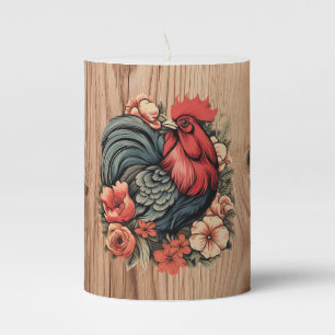 Cute Country rooster lovers Pillar Candle