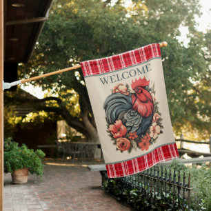 Cute Country rooster welcome House Flag