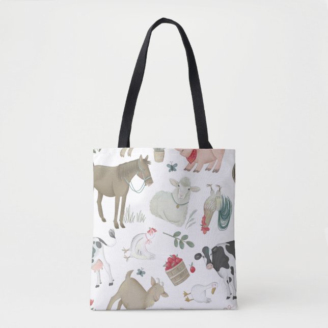 Cute Country Rustic Farmhouse Barn Animals Tote Bag (Front)
