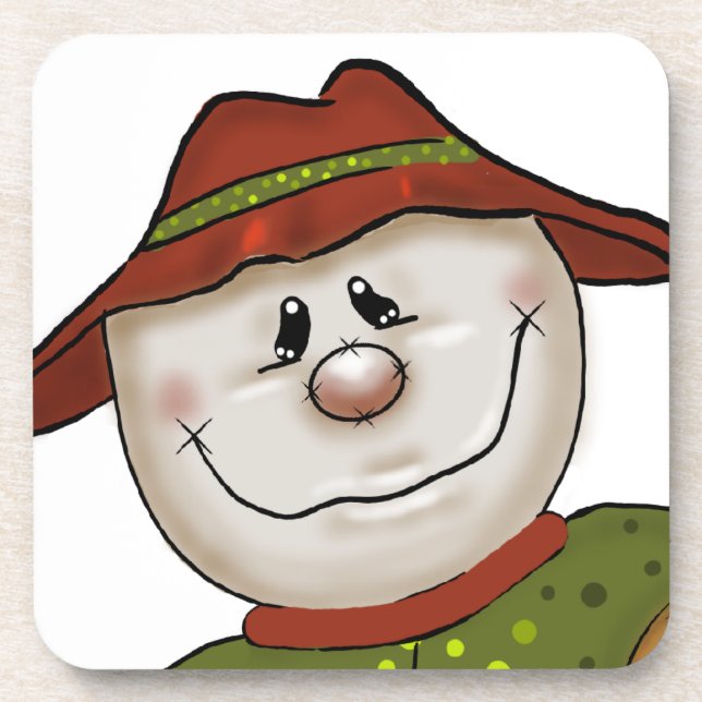 Cute Country Scarecrow Folk Art Beverage Coaster (Front)