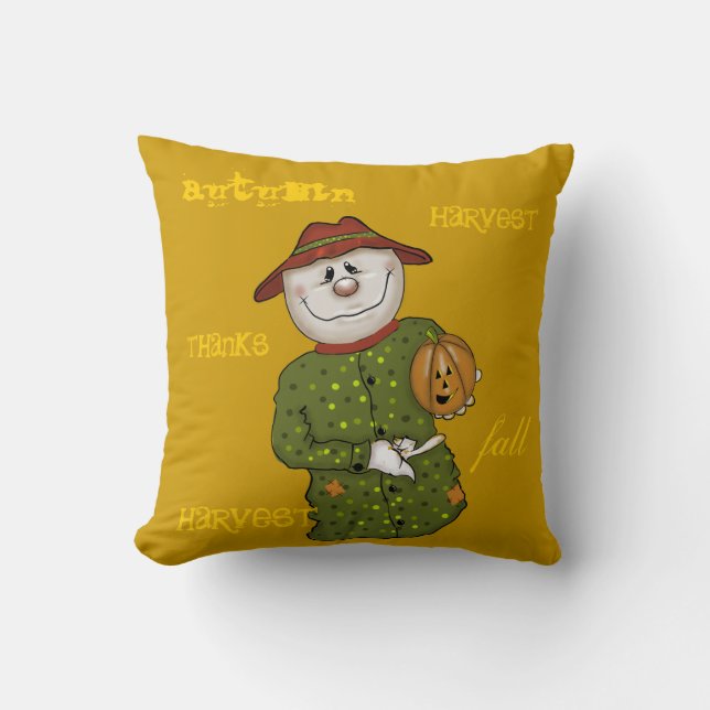 Cute Country Scarecrow Folk Art Throw Pillow (Front)