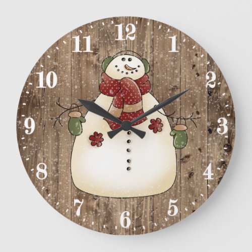 Cute Country snowman Holiday decor Large Clock