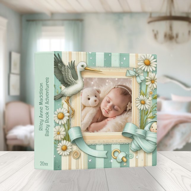 Cute Country Storks Floral Baby Photo Book 3 Ring Binder (Creator Uploaded)