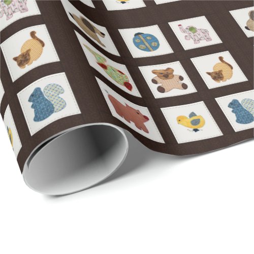 Cute Country Style Baby Animals Quilt Blocks Wrapping Paper