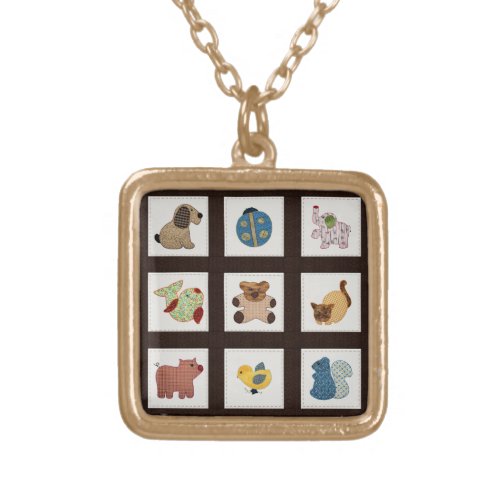 Cute Country Style Baby Animals Quilt Gold Plated Necklace