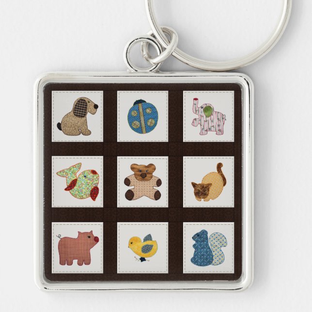 Cute Country Style Baby Animals Quilt Keychain (Front)