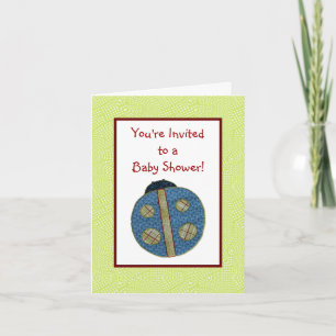 Cute Country Style Blue Ladybug Baby Shower Invitation