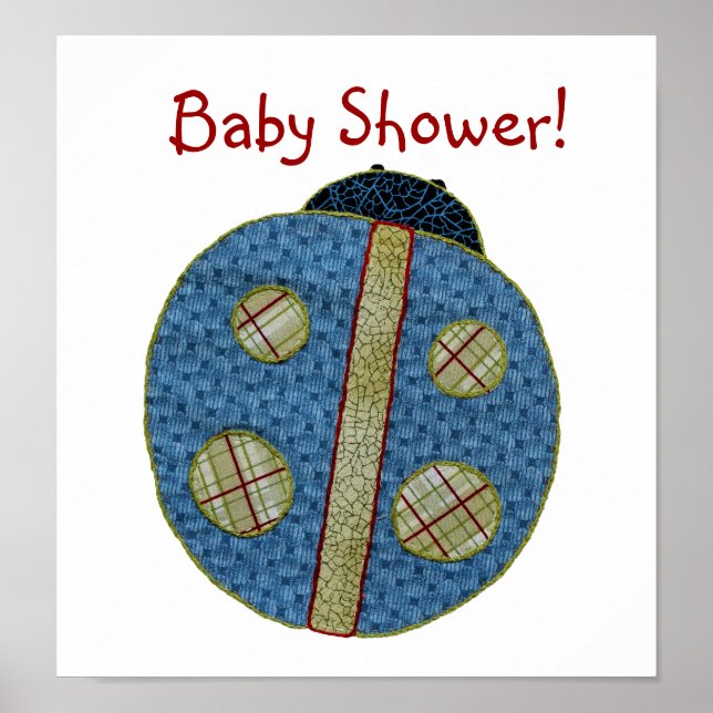 Cute Country Style Blue Ladybug Baby Shower Poster (Front)