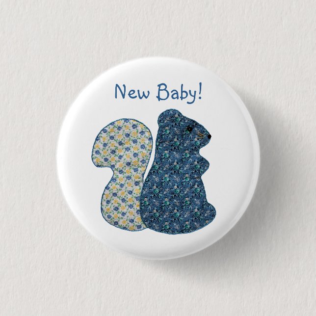 Cute Country Style Blue Squirrel New Baby Pinback Button (Front)