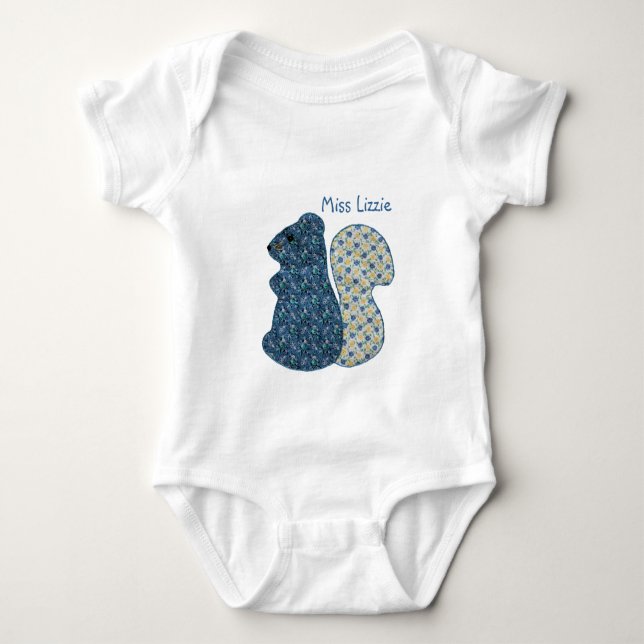 Cute Country Style Blue Squirrel With Name Baby Bodysuit (Front)