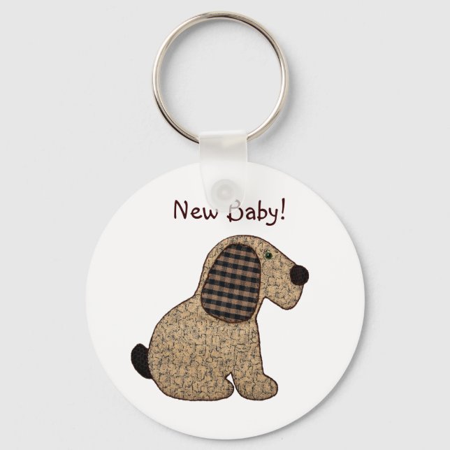 Cute Country Style Gingham Dog New Baby Keychain (Front)