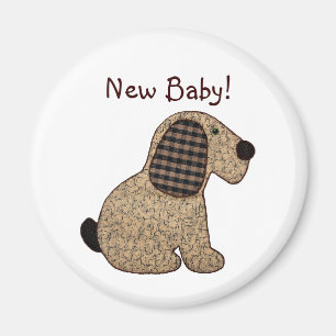 Cute Country Style Gingham Dog New Baby Magnet