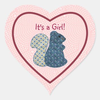 Cute Country Style Its A Girl Blue Squirrel Heart Sticker by PhotographyTKDesigns at Zazzle