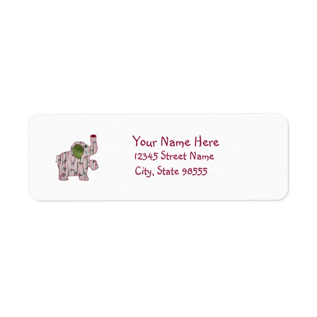 Cute Country Style Pink Elephant With Name Label (Front)