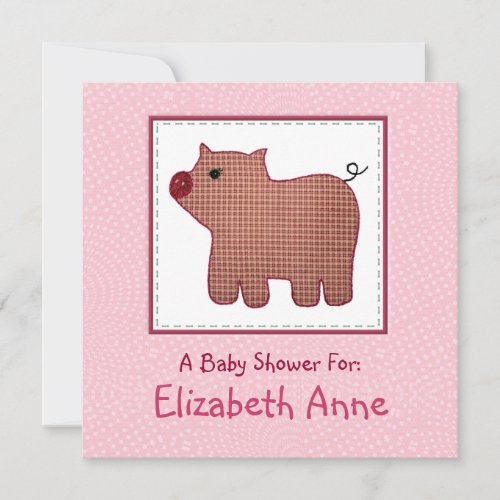 Cute Country Style Pink Plaid Pig Baby Shower Personalized Invitations