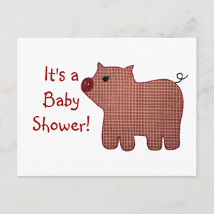 Cute Country Style Pink Plaid Pig Baby Shower Invitation