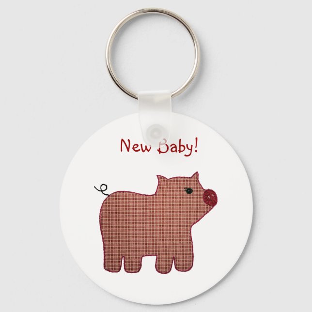Cute Country Style Pink Plaid Pig New Baby Keychain (Front)