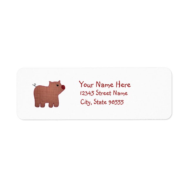 Cute Country Style Pink Plaid Pig With Name Label (Front)