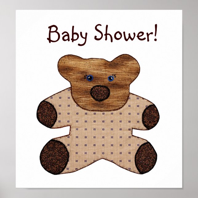 Cute Country Style Teddy Bear Baby Shower Poster (Front)