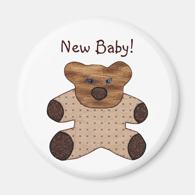 Cute Country Style Teddy Bear New Baby Magnet (Front)