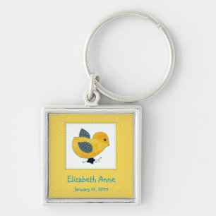 Cute Country Style Yellow Chick Birth Announcement Keychain