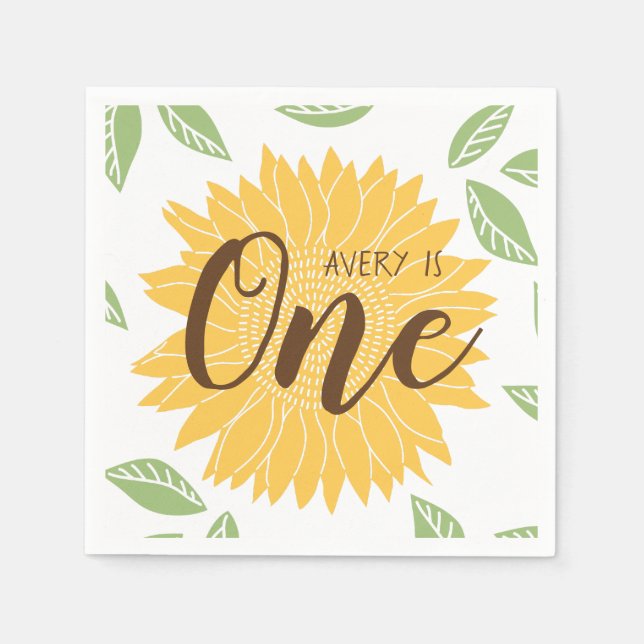 Cute Country Sunflower Baby's 1st Birthday Napkins (Front)