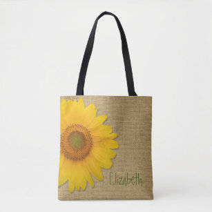 Cute Country Sunflower on Burlap Custom Tote Bag