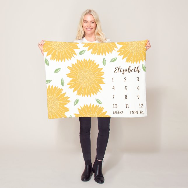 Cute Country Sunflowers Baby Milestone Fleece Blanket (In Situ)