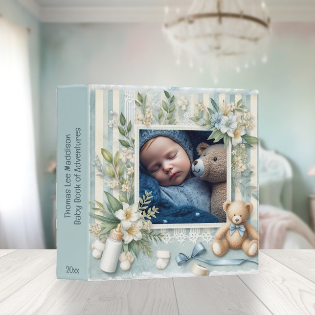 Cute Country Tan Teddy Bear Baby Photo Book 3 Ring Binder (Creator Uploaded)