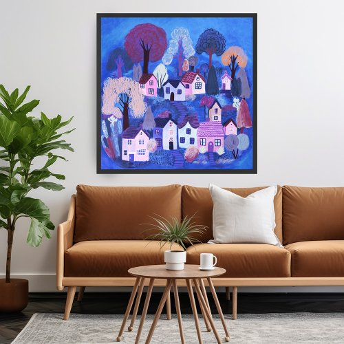 Cute Country Village Purple Colorful Sweet   Poster
