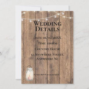 Cute Country Wedding Details Card Rustic Wedding