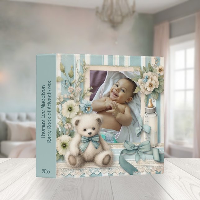 Cute Country White Teddy Bear Baby Photo Book 3 Ring Binder (Creator Uploaded)