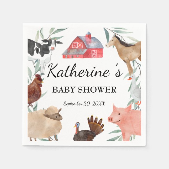 Cute Countryside Baby Shower On The Farm  Napkins (Front)