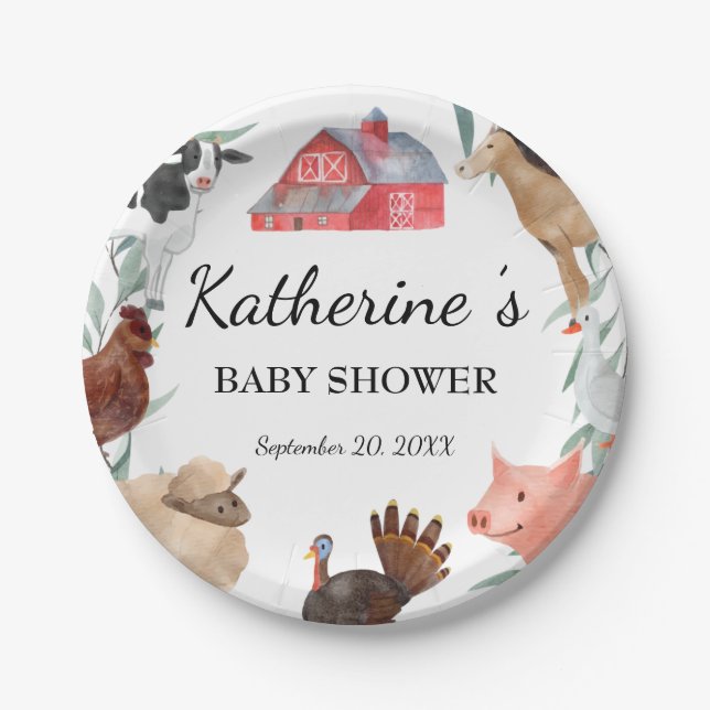 Cute Countryside Baby Shower On The Farm  Paper Plates (Front)