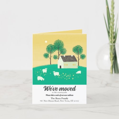 Cute Countryside House Trees Sheep Weve Moved Announcement