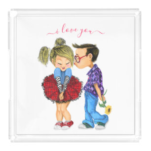 Cute Couple Acrylic Tray - I Love You