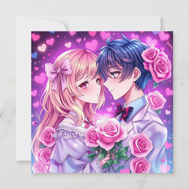 Cute  Couple Anime Personalized Valentine's Day Card (Front)